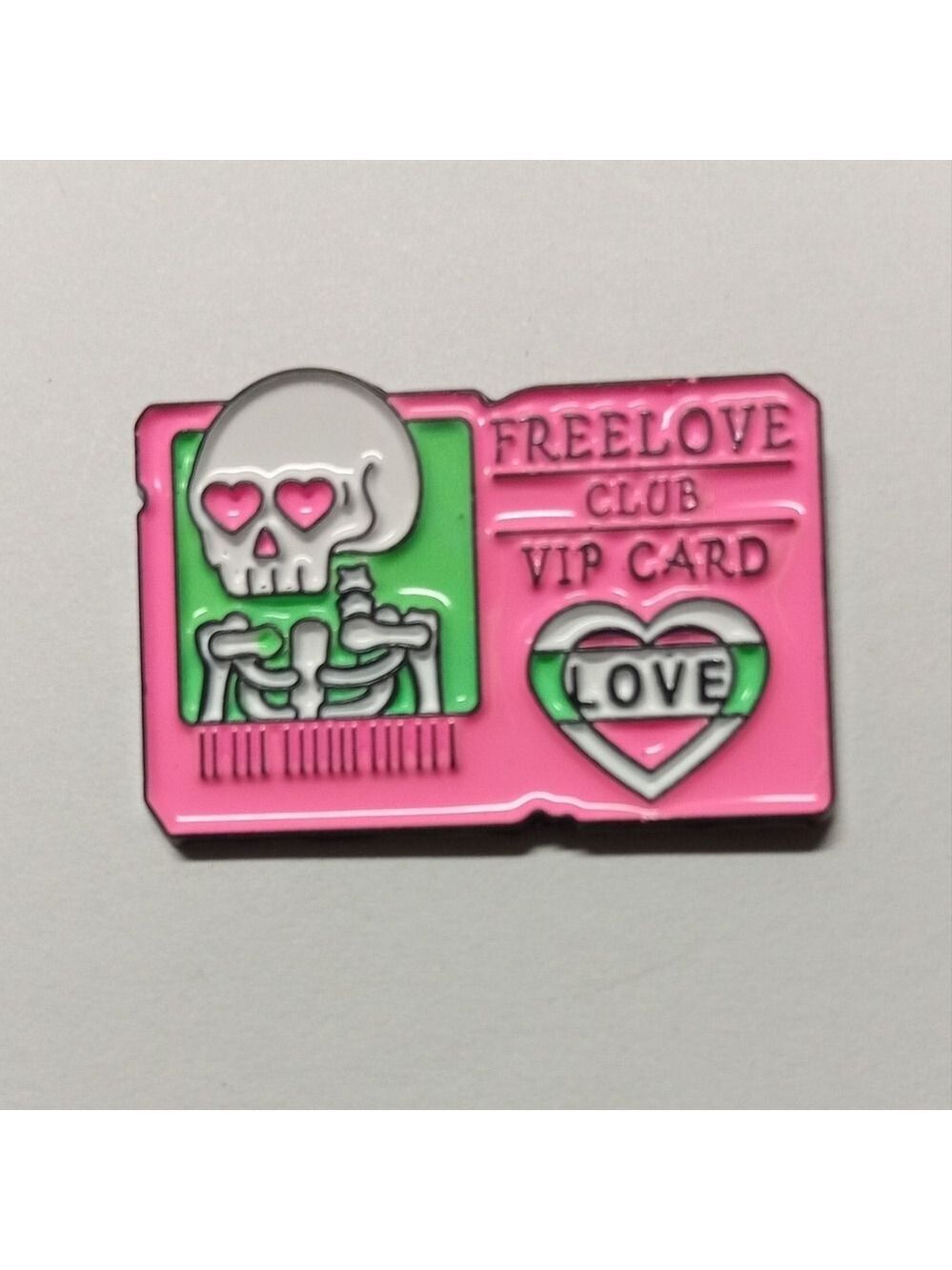 2/$10 Pink Freelove Card Skull Enamel Pin